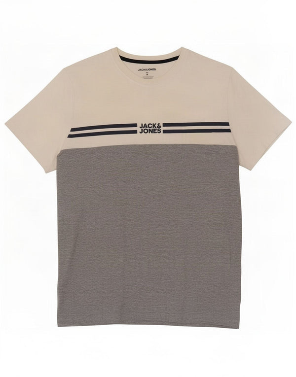 Jack & Jones Camiseta masculina gráfica Top médio branco algodão colorblock