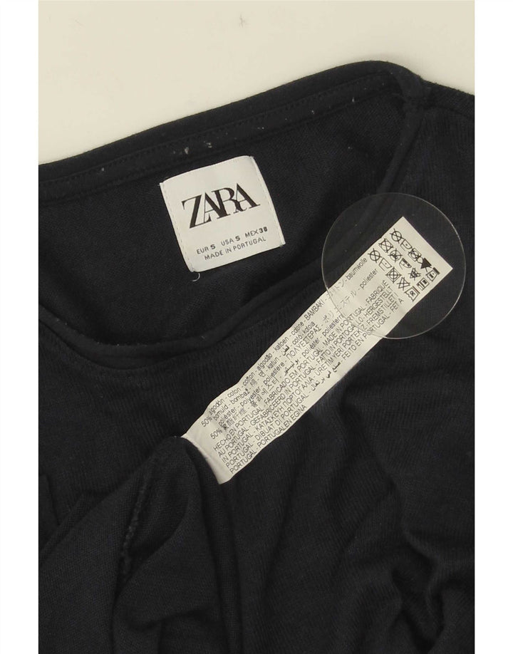 Zara Suéter masculino com gola redonda pequeno algodão azul marinho