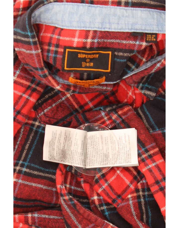 Camisa de flanela feminina Superdry UK 10 pequeno algodão xadrez vermelho