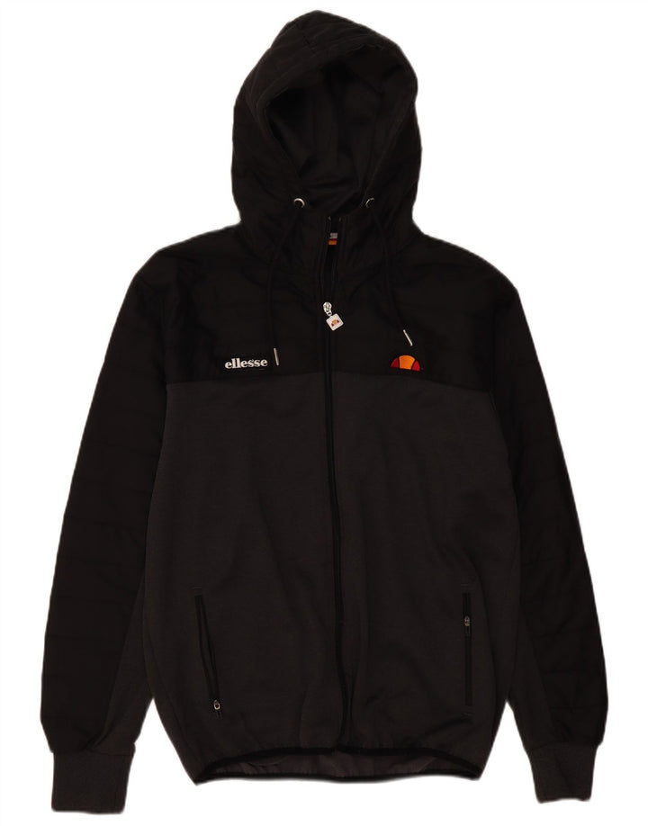 Ellesse Suéter masculino com capuz e zíper grande cinza colorblock poliéster