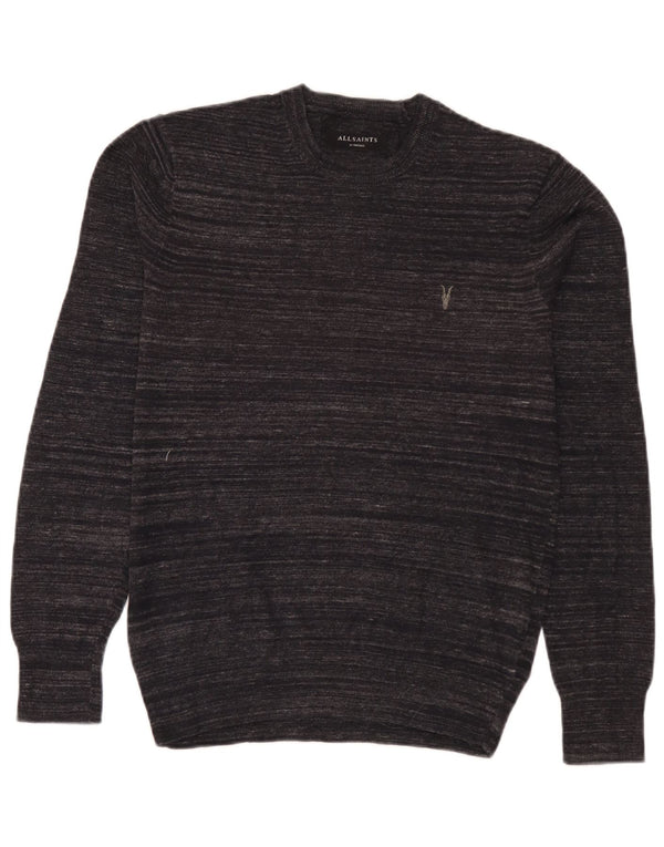 Suéter masculino All Saints com gola redonda XS algodão manchado cinza