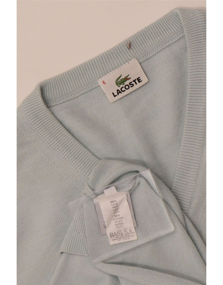 Suéter masculino Lacoste com decote em V tamanho 6 XL lã azul
