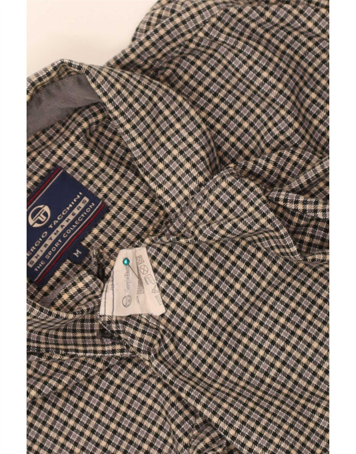 Camisa masculina de flanela Sergio Tacchini algodão xadrez cinza médio
