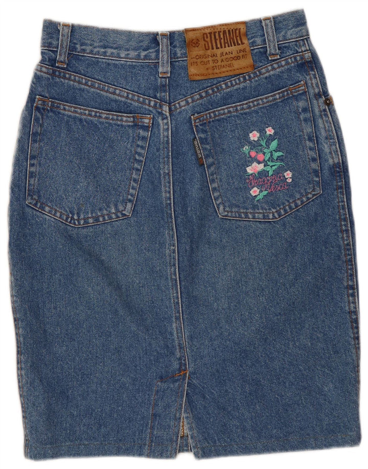 Saia jeans feminina STEFANEL IT 40 pequena W26 algodão floral azul