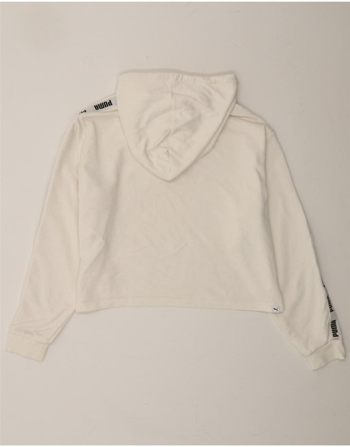 PUMA Womens Oversized Crop Graphic Hoodie Jumper UK 14 Large White Vintage Puma and Second-Hand Puma from Messina Hembry 
