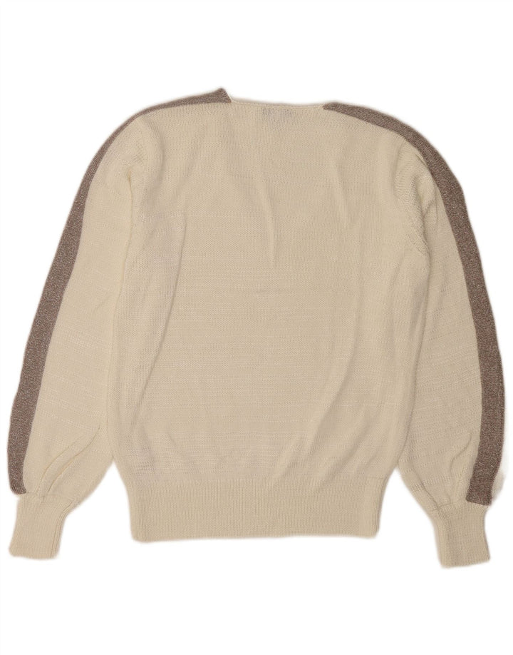 Suéter feminino Reiss com decote em V Reino Unido 12 bloco colorido branco médio