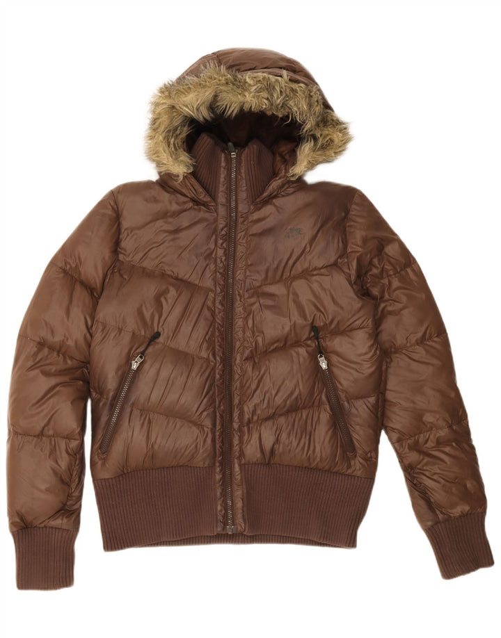 Jaqueta Nike Feminina com Capuz Acolchoado UK 12/14 Médio Marrom Nylon