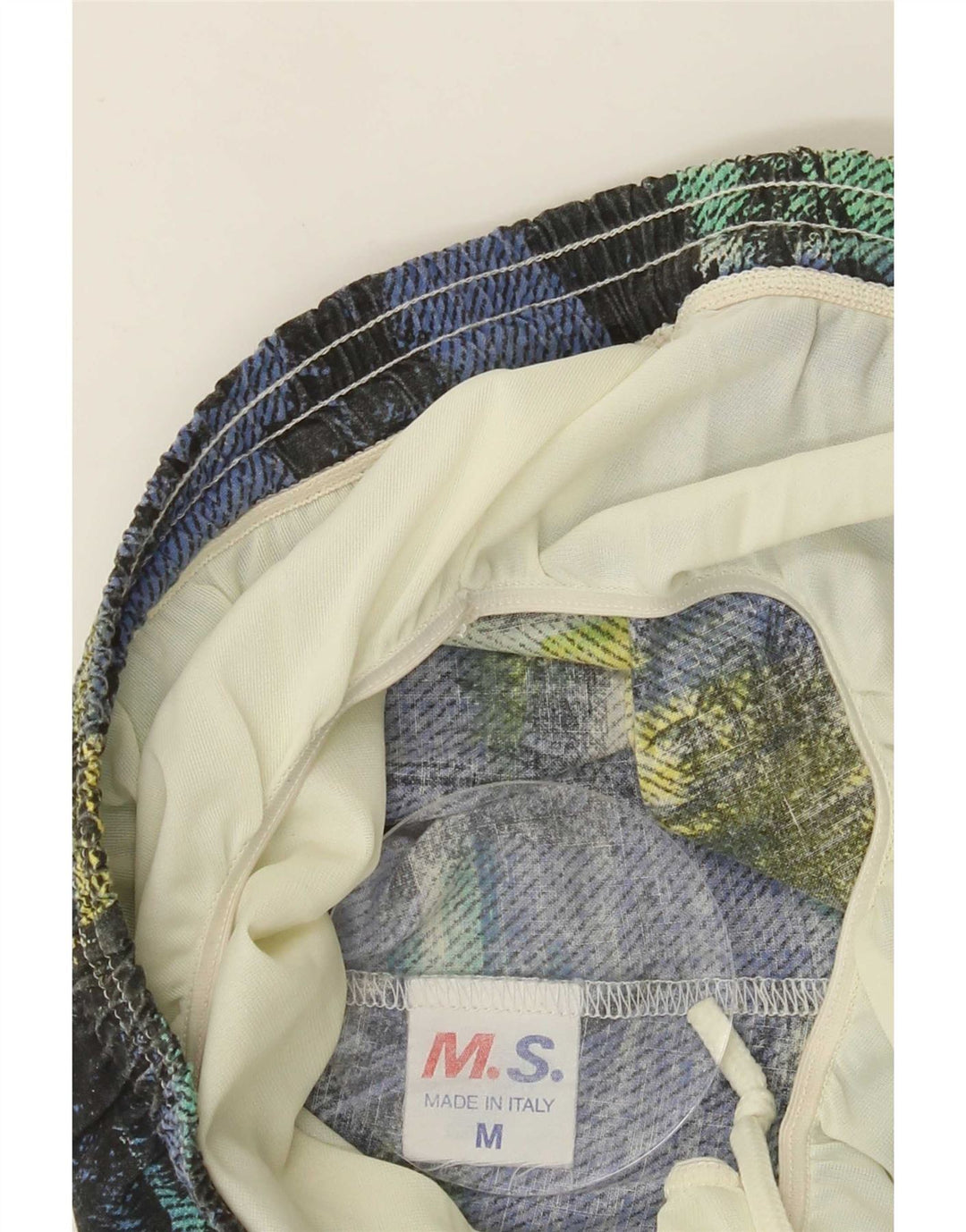 Shorts de natação masculino vintage com padrão abstrato gráfico médio multicolorido