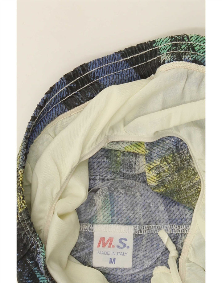 Shorts de natação masculino vintage com padrão abstrato gráfico médio multicolorido