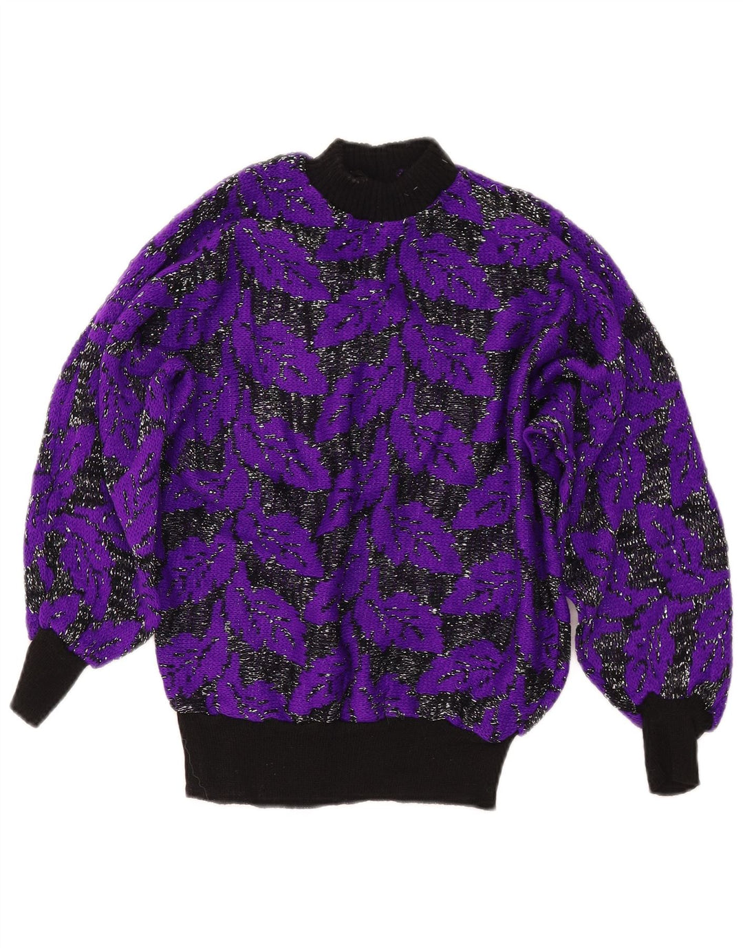 Suéter feminino VINTAGE com gola tartaruga Reino Unido 8 pequeno bloco colorido roxo