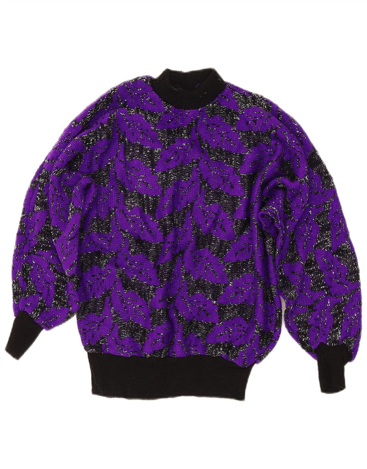 Suéter feminino VINTAGE com gola tartaruga Reino Unido 8 pequeno bloco colorido roxo