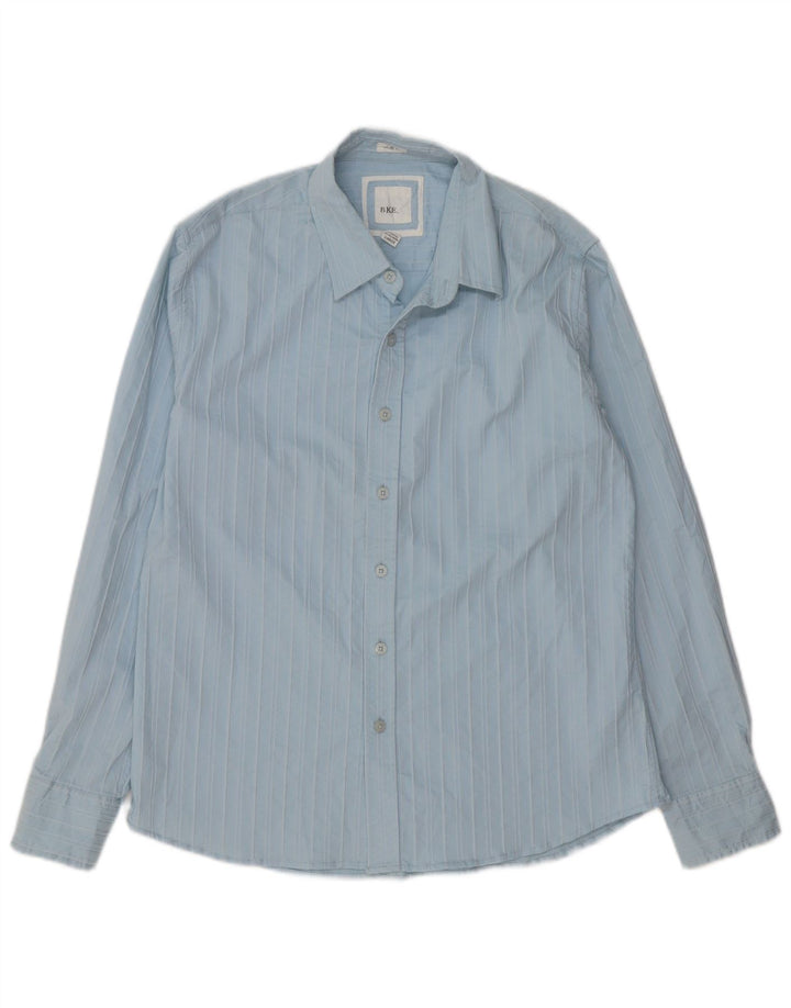 Camisa masculina BKE slim fit grande algodão listrado azul