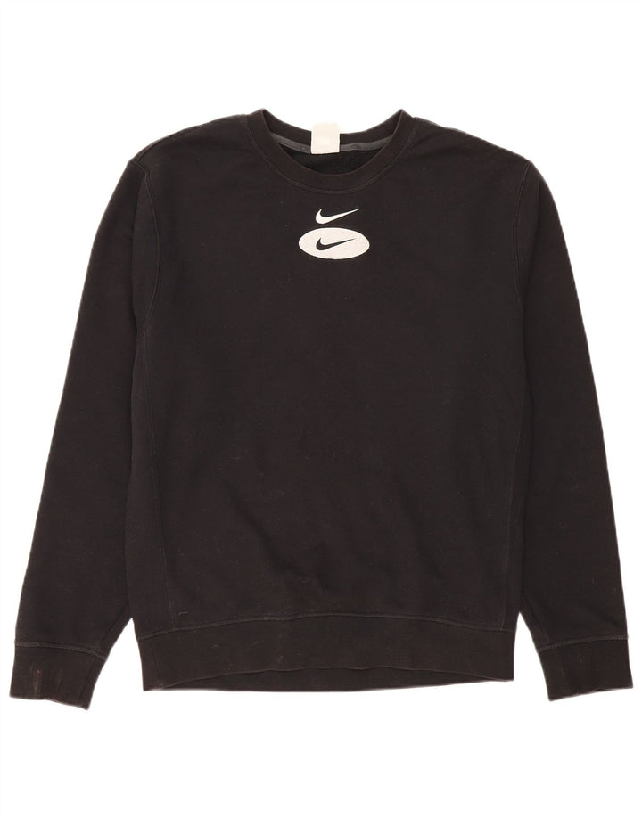 NIKE Mens Graphic Moletom Jumper Pequeno Algodão Preto