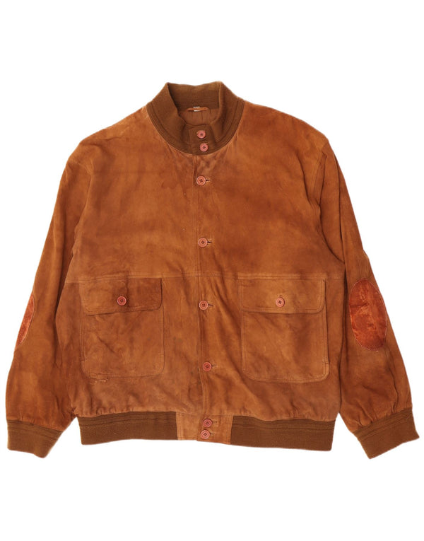 Jaqueta bomber masculina vintage de camurça IT 62 5XL couro bege