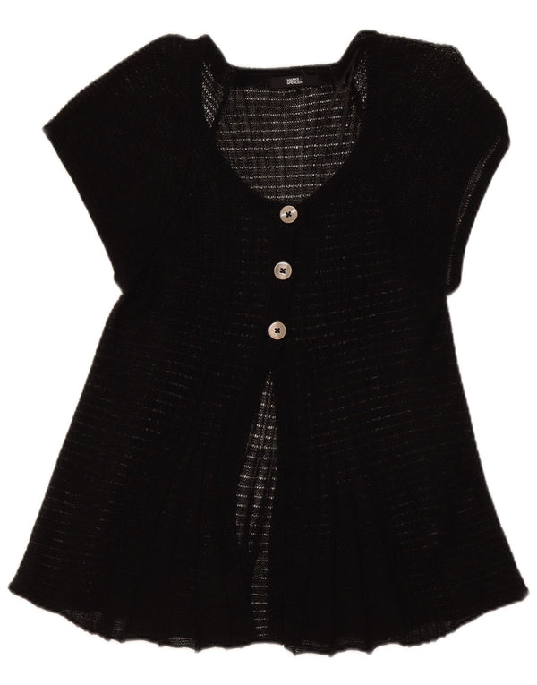 Cardigã feminino de manga curta Marks & Spencer UK 14 linho preto médio