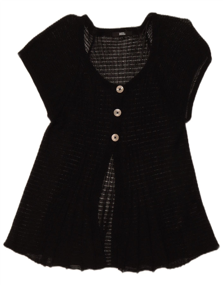 Cardigã feminino de manga curta Marks & Spencer UK 14 linho preto médio