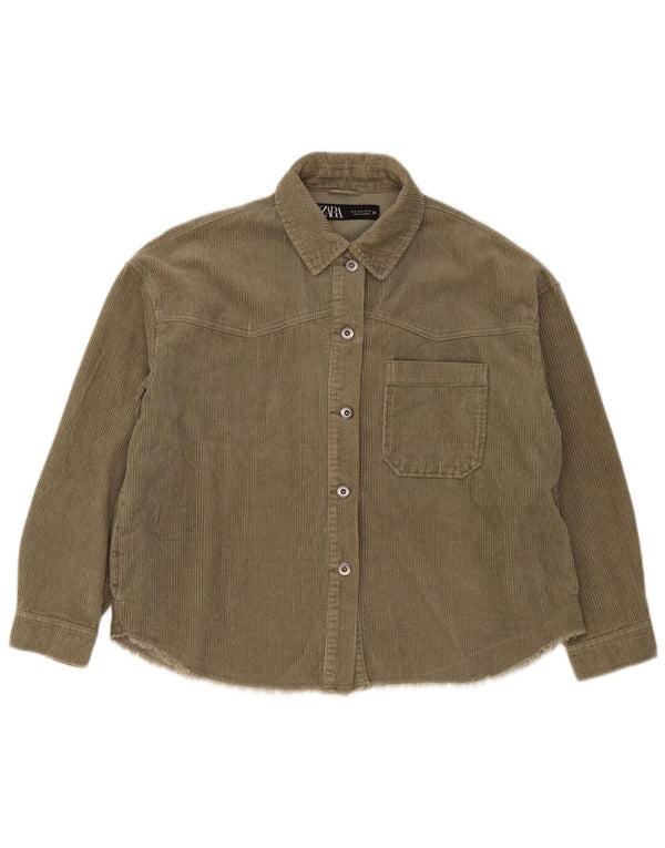 Camisa feminina de veludo cotelê Zara UK 14 algodão cáqui médio