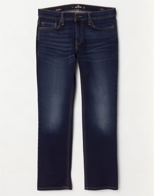 Jeans femininos Hollister Slim Straight W29 L30 azul marinho algodão