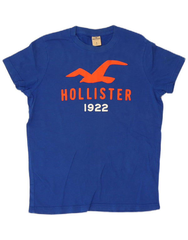 Hollister Camiseta masculina gráfica top pequeno algodão azul