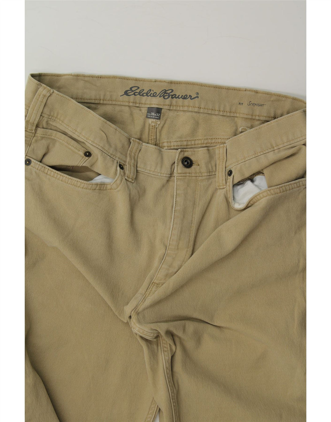 EDDIE BAUER Mens Straight Casual Trousers W36 L30 Khaki Cotton Vintage Eddie Bauer and Second-Hand Eddie Bauer from Messina Hembry 