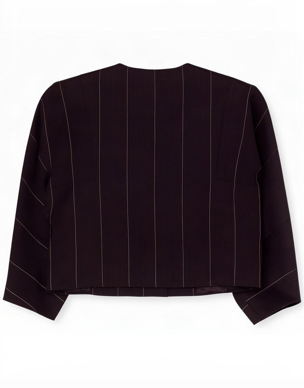 Jaqueta blazer feminina vintage manga 3/4 IT 44 listrado azul marinho médio