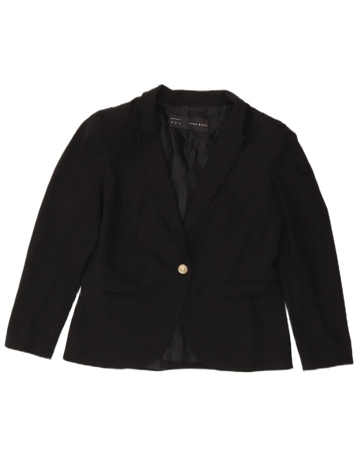 Jaqueta blazer feminina Zara com 1 botão Reino Unido 18 XL preto poliéster