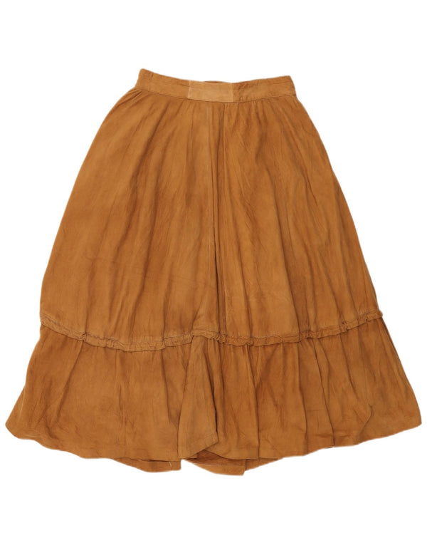 Saia vintage feminina camurça linha A IT 40 pequena W26 couro marrom