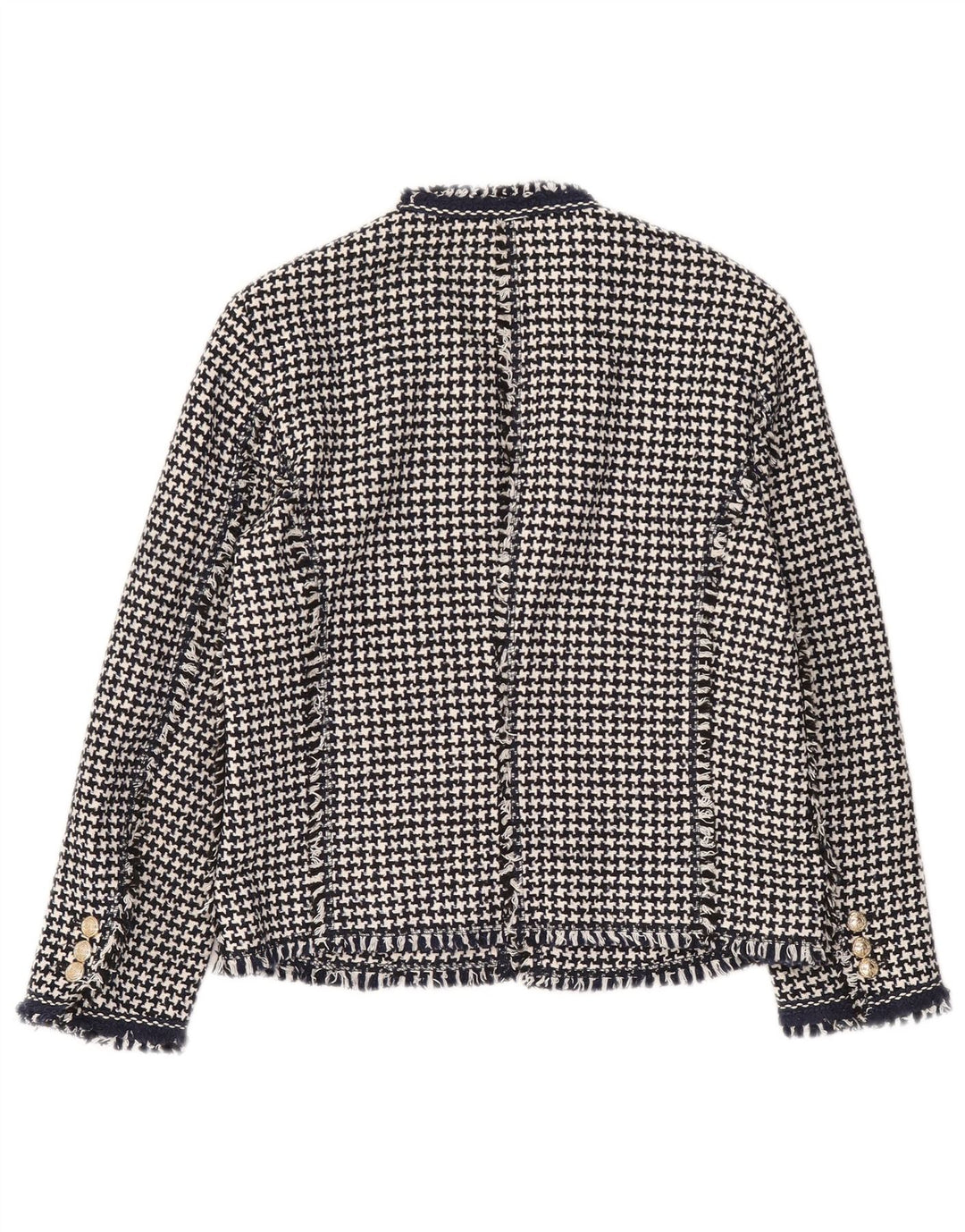 Jaqueta Zara Womens Open Blazer Reino Unido 12 Médio Preto Houndstooth