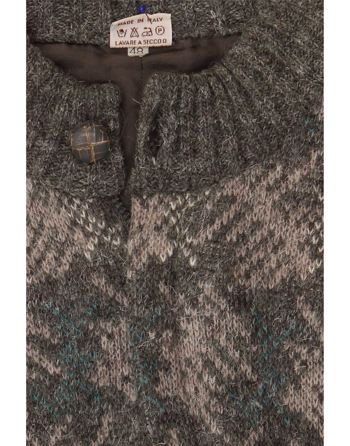 Suéter cardigã masculino vintage IT 48 cinza médio geométrico