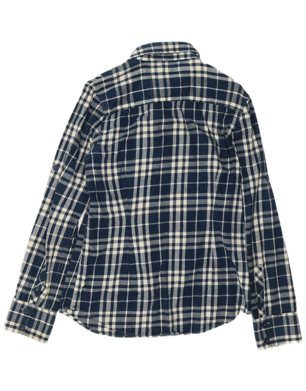 Camisa de flanela feminina Superdry Reino Unido 14 grande algodão xadrez azul marinho