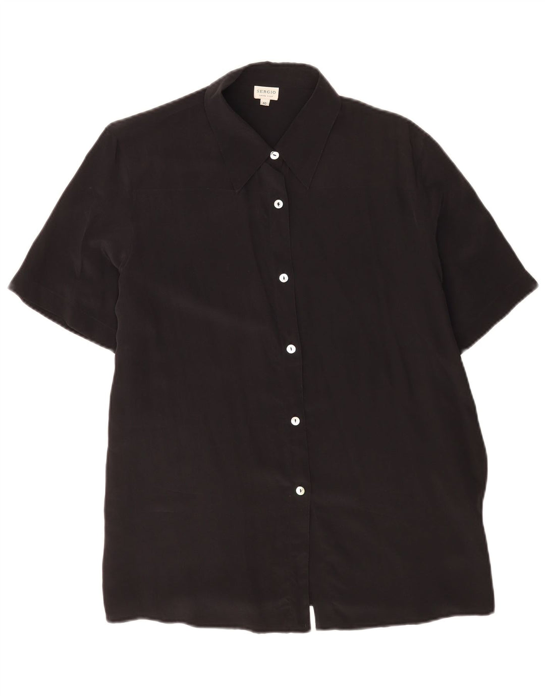 Camisa feminina vintage manga curta regular UE 40 seda preta média