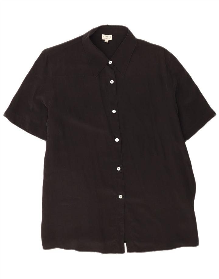 Camisa feminina vintage manga curta regular UE 40 seda preta média