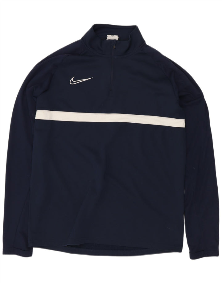 Nike Mens Dri Fit Pullover Treino Top Médio Azul Marinho Colourblock