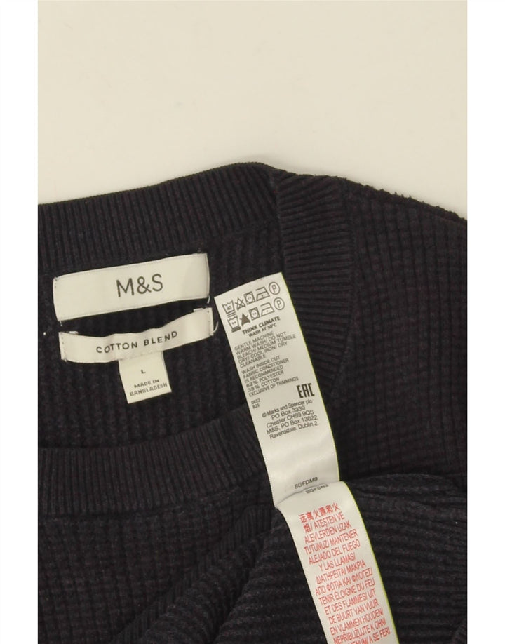 Suéter masculino Marks & Spencer com gola redonda, grande poliéster azul marinho