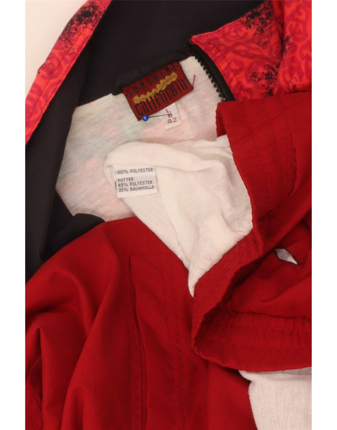 Jaqueta masculina vintage abstrata padrão agasalho grande poliéster vermelho