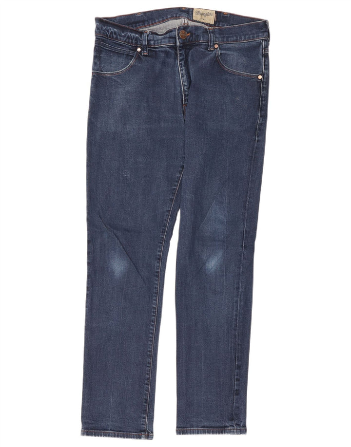 Wrangler Mens Straight Jeans W34 L32 Azul Algodão