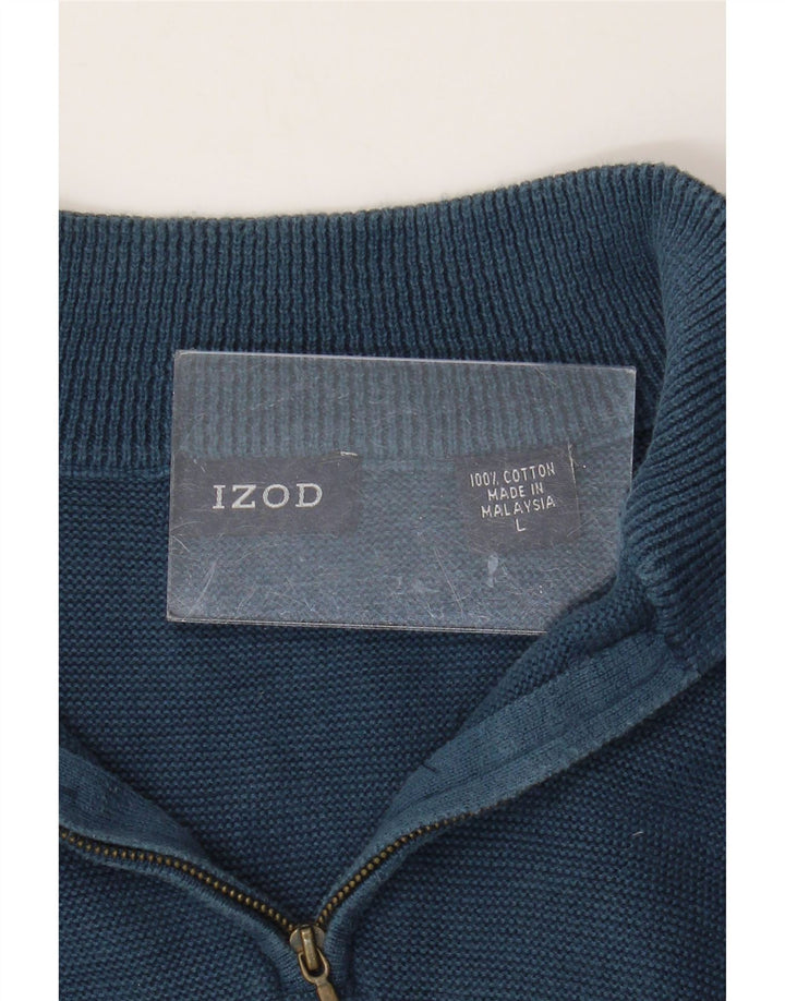 Suéter masculino Izod com zíper e gola grande de algodão azul