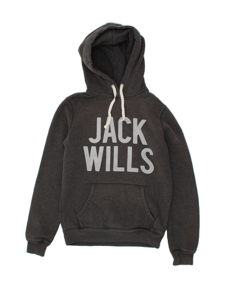 JACK WILLS Womens Graphic Hoodie Jumper UK 6 XS  Grey Cotton Vintage Jack Wills and Second-Hand Jack Wills from Messina Hembry 