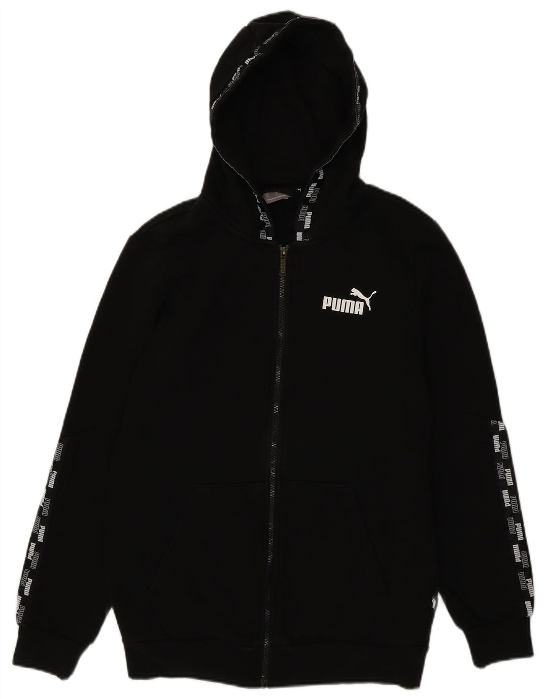 Suéter masculino Puma com capuz e zíper gráfico pequeno algodão preto