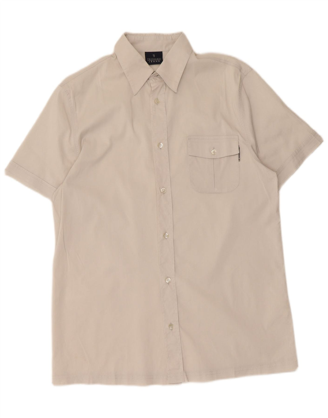 Trussardi Jeans Camisa masculina de manga curta médio algodão branco