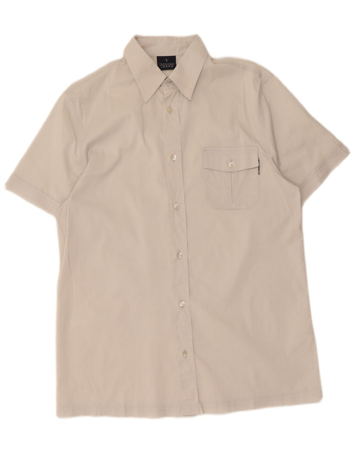 Trussardi Jeans Camisa masculina de manga curta médio algodão branco