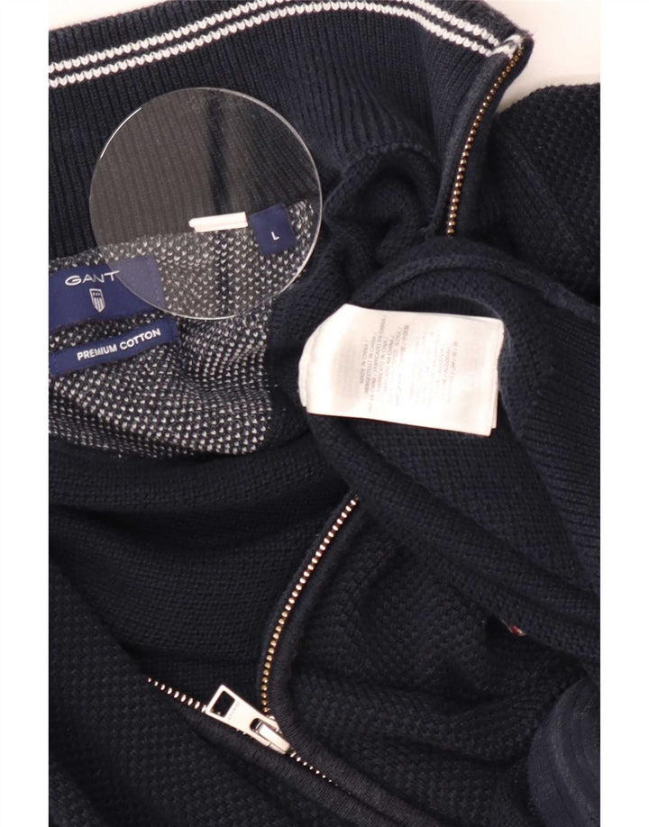 Suéter cardigã masculino Gant grande algodão azul marinho