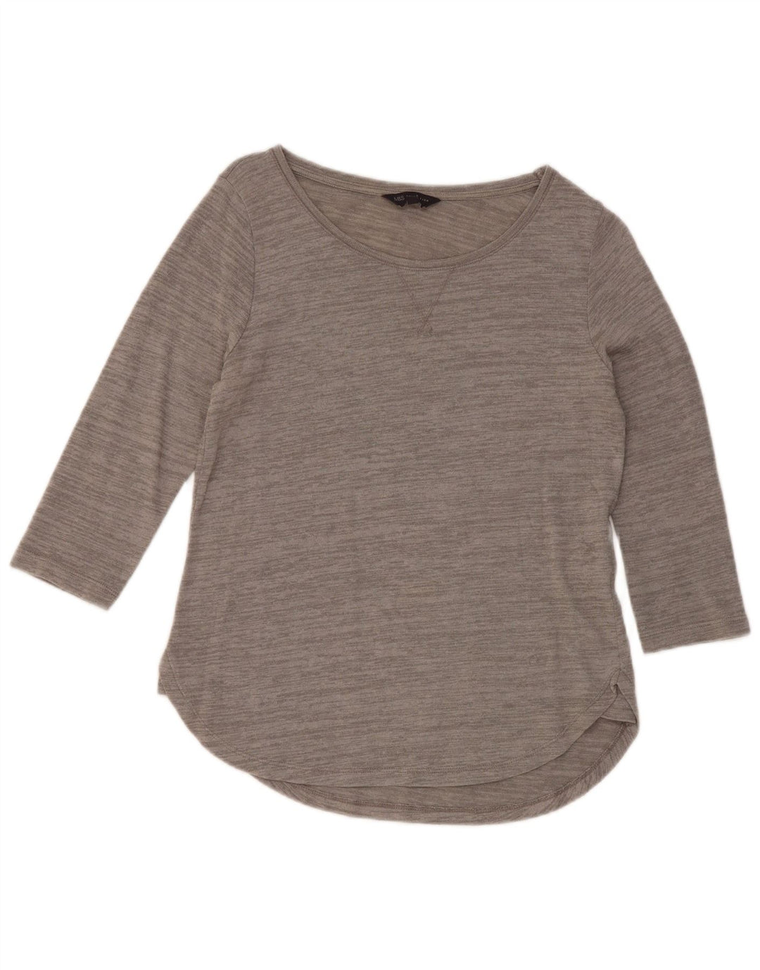 Top feminino Marks & Spencer manga 3/4 Reino Unido 10 viscose manchada cinza pequena