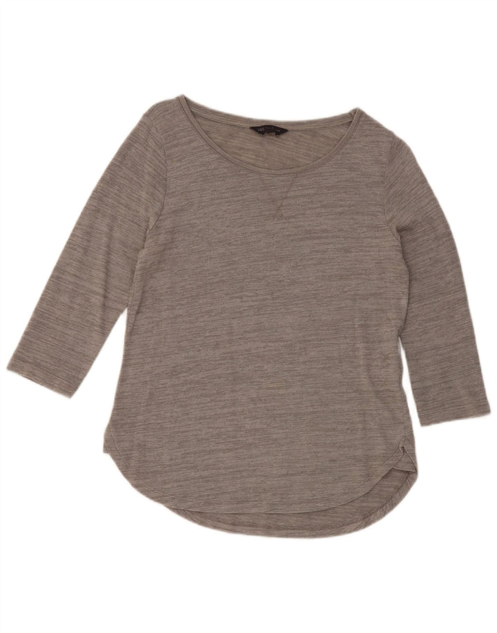 Top feminino Marks & Spencer manga 3/4 Reino Unido 10 viscose manchada cinza pequena