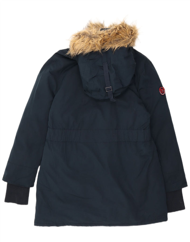 Casaco acolchoado com capuz feminino Superdry UK 16 grande poliéster azul marinho