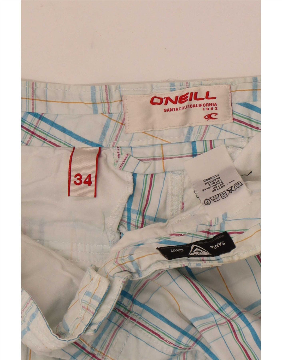 Shorts cargo masculino O'Neill W34 grande algodão xadrez azul