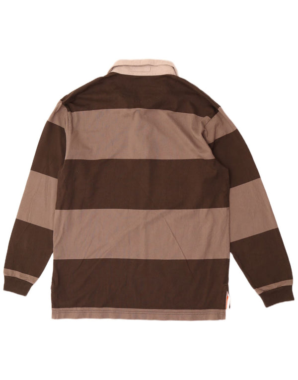 Camisa polo masculina de rugby de manga comprida Slam XL de algodão listrado marrom