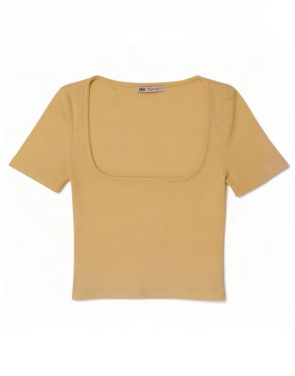 Zara Womens Crop T-Shirt Top UK 8 Pequeno Amarelo