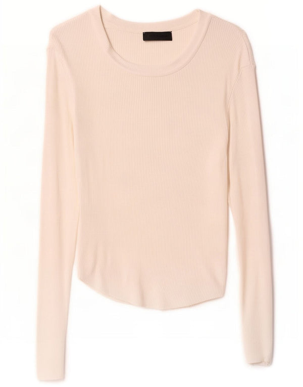 Top feminino Zara manga comprida UK 12 médio branco