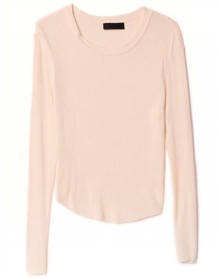 Top feminino Zara manga comprida UK 12 médio branco